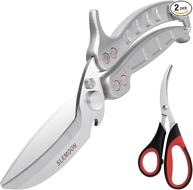 Heavy Duty Poultry Shears Kitchen Salad Scissors for Chicken Turkey Meat Herb Vegetable 2pcs Silver