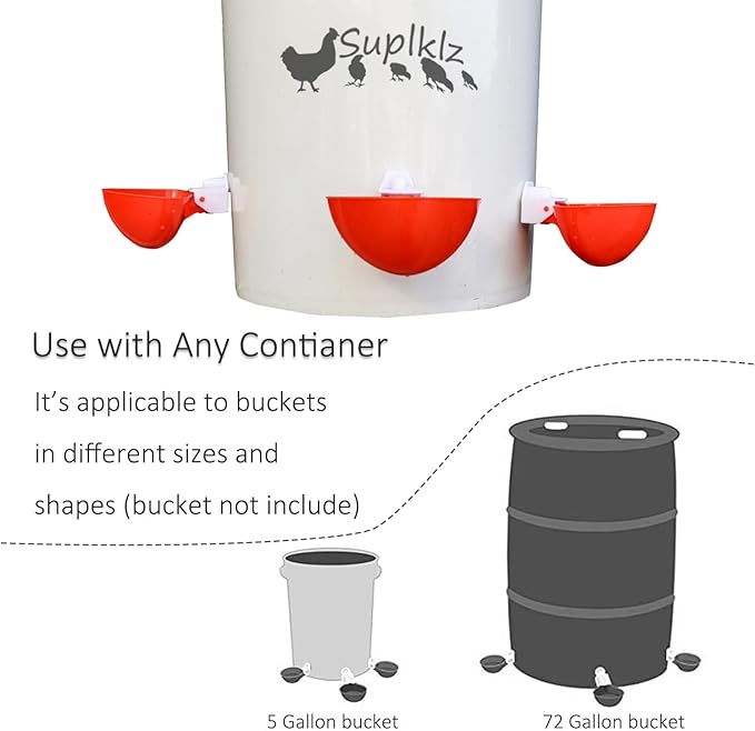 Large Chicken Waterer Feeder Automatic DIY Chicken Water Cups for Chick Duck Quail Poultry Waterer Kit (Orange)