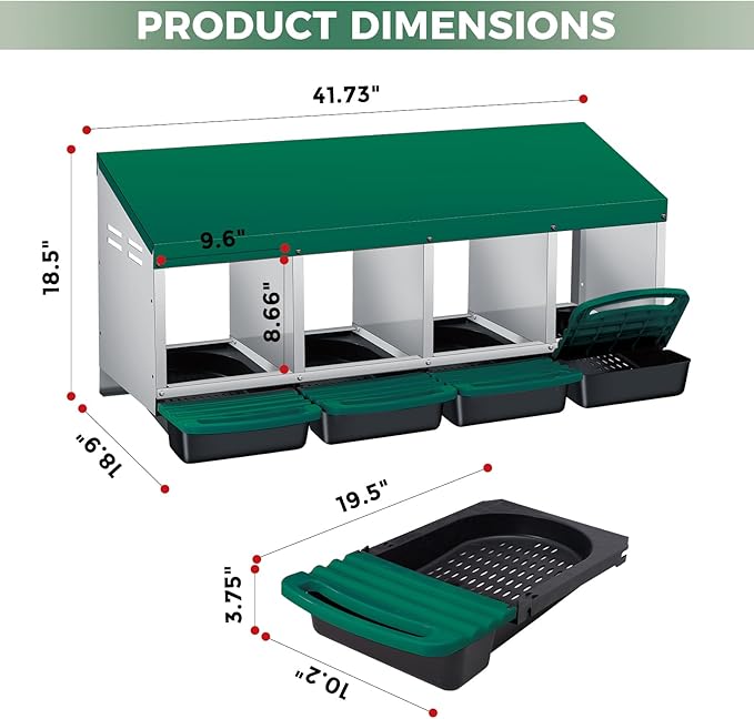 Chicken Nesting Boxes with Cleanable Pull-Out Trays, 4-Hole Wall Mount Roll Away Nest for Easy Cleaning & Egg Collection