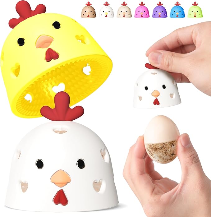 2Pcs Egg Brush for Cleaning Fresh Eggs | Silicone Egg Cleaner Scrubber & Washer Tool | Egg Washing Brush for Backyard Chicken Coops, Homesteaders, Egg Collectors and Farmers White Yellow
