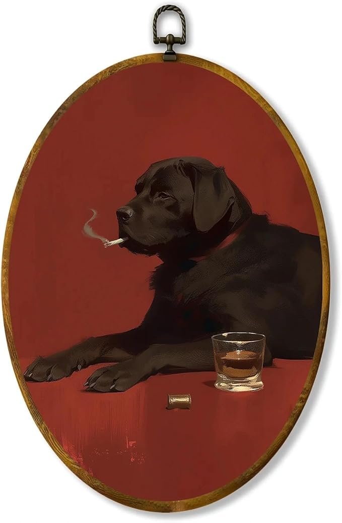 zewepri Smoking Dog Wall Art – Retro Funny Animal Print, 8.6×11.4″ High-Density Canvas with Pre-Installed Hook, Ideal for Bedroom, Living Room, Study, Unique Gift for Art Lovers
