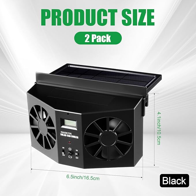 2 Pack Solar Powered Car Exhaust Fan 3 Fans Car Window 4500 RPM Air Vent Radiator Solar Energy Cooling Vent Exhaust for General Types(Solar 2 Fans,Black)