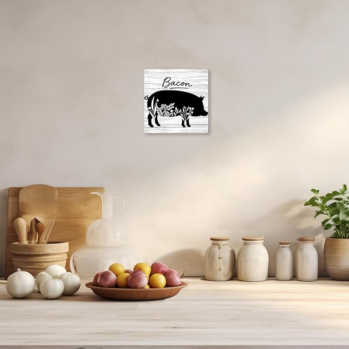 Country Kitchen Wall Decor Home Decor Farmhouse Rustic Pig Kitchen Sign Floral Decorations For Home Yard Patio 8×8 Inches Tin Sign