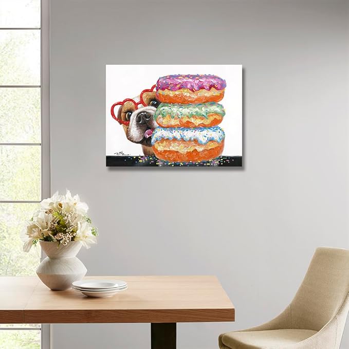 Yidepot Dog Kitchen Pictures Wall Decor - Cute Donut Animal Posters for Diningroom Dog Decorations 12"x16"