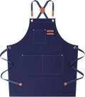 AFUN Chef Aprons for Women Men with Oversized Pockets, 12-Ounce Cotton Canvas Cross Back Water Repellent Apron (Dark Blue)