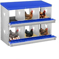Removable Tray & Egg Protection - Metal Chicken Nesting Box for Small Animals - 6 Compartments, Wall Mounted, Easy Egg Collection, No Legs - Blue, 6 Compartments, No Legs