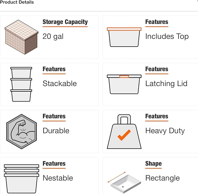 Professional Heavy Duty Waterproof Stackable Plastic Storage Container with Hinged Lid, Red, Rectangular, (20 Gal)