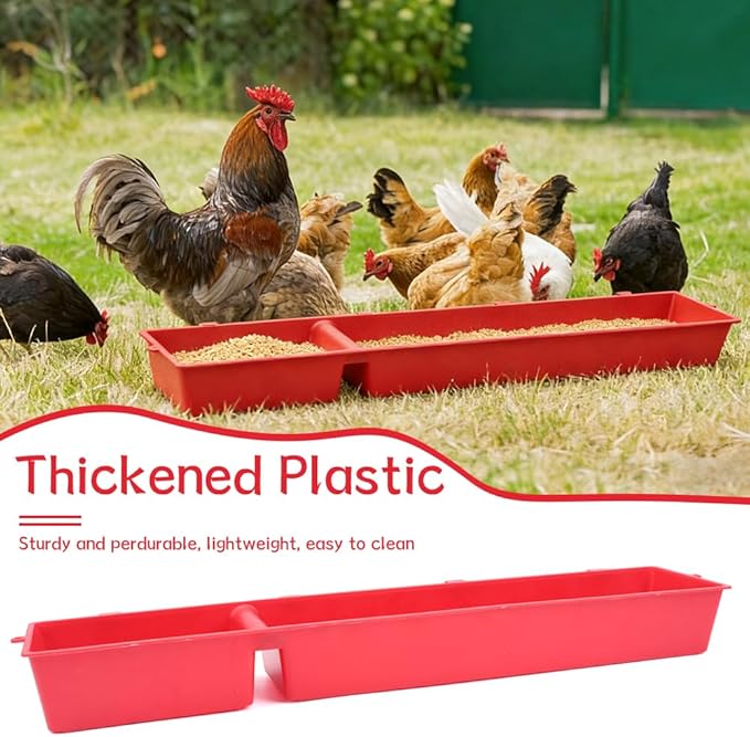 4 Pack Chicken Feeder Trough Hanging Basin Poultry Feeder Food Water Separating Dispenser for Chicken Duck Pigeon Duck Livestock Poultry (22 inches, Red)