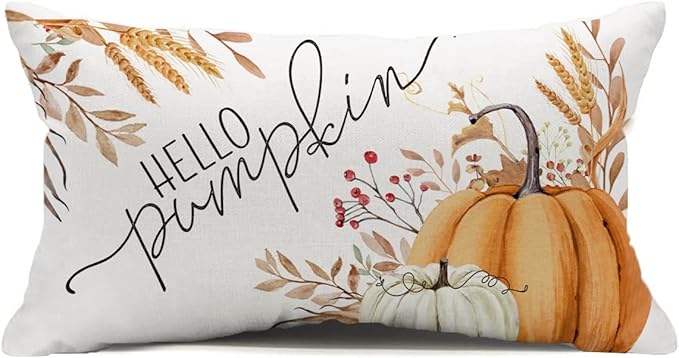 Fall Pillow Covers 12x20, Autumn Outdoor Decorative Throw Pillow Covers, Hello Pumpkin Pillow Cases for Couch Porch, Thanksgiving Cushion Covers, Harvest Pillows Decor
