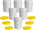 ePackageSupply 5 Gallon White Bucket with Yellow Gamma Seal Screw on Airtight Lid | Made in USA | Food Grade | Heavy-Duty HPDE Plastic | Durable 90 Mil Pail | Easy Stack and Store | BPA Free (6 Count)