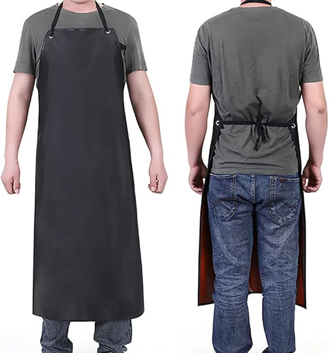 Somotersea Waterproof Aprons for Dishwashing Rubber Vinyl Lightweight Chemical Resistant Industrial Apron Adjustable Bib 40" for Work Grilling Lab Kitchen Butcher Black