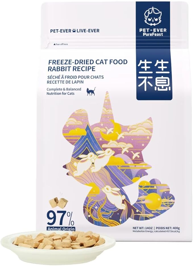 Freeze-Dried Cat Food, 97% Animal Origin Soft Dry Raw Food for Cats, High Protein Healthy Freeze Dried Cat Treat & Topper (Rabbit Recipe - 14 Ounce)