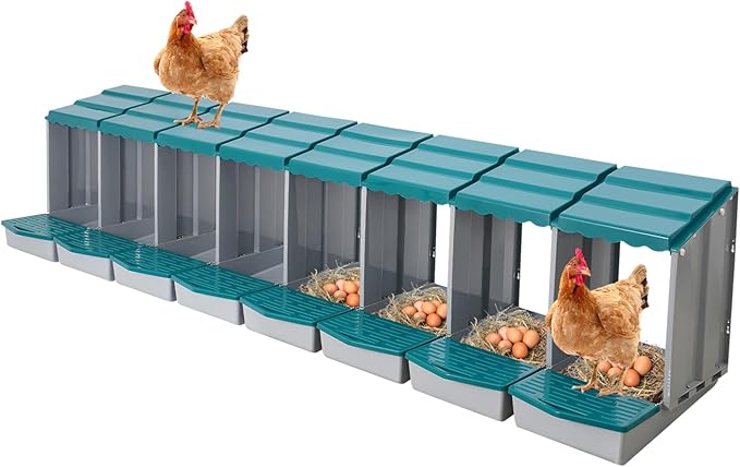 Chicken Nesting Boxes 8 Compartment PP Nesting Box with Inclined Nesting Boxes & Vented Holes Wall Mount Chicken Laying Boxes for Chicken Coop (Green)
