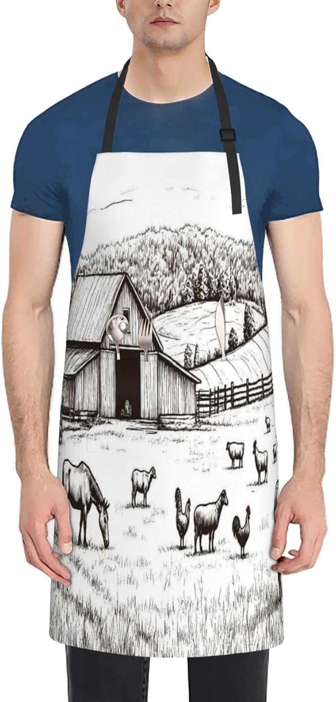 Farm Animals 2 For Waterproof Adjustable Adult Apron With Pockets For Men And Women Cooking, Painting