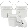 3.5-Gallon White Bucket Pail with Spout Lid, Metal Handles with Plastic Grip for Easy Carrying, Easy Stack and Store, Heavy-Duty Extra Durable, Food Grade, BPA Free - 3 Pack