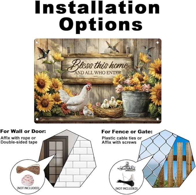 Farmhouse Chicken Coop Retro Wall Decor Metal Tin Sign 8" x 12" Farm Hen Hatching Sunflower Vintage Wall Art Poster for Farmhouse Barn Garden Outdoor Clubs Decor Gift
