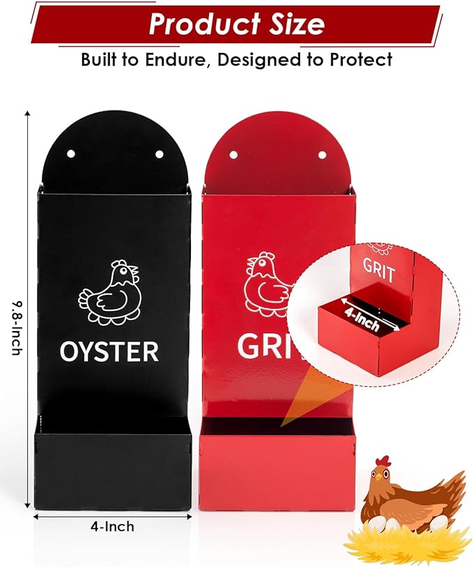 Chicken Oyster Shell Feeder, 2 Pcs Metal Chicken Feeder Kit, Chicken Coop Accessories, Includes Feeding Spoon & Brush