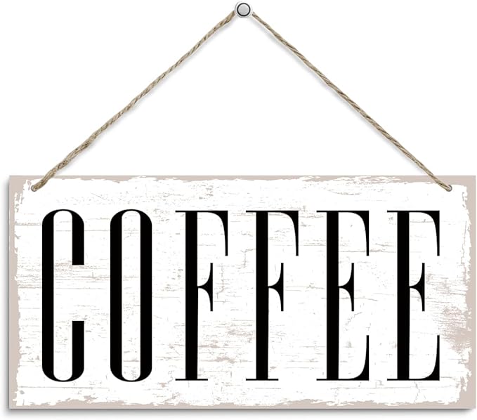 Coffee Wooden Hanging Sign, Wood Grain Retro Decoration, Vintage Kitchen Decor, Coffee Bar Sign Wall Decor, Cafe Decoration with Rope Hanging 12 x 6 Inches
