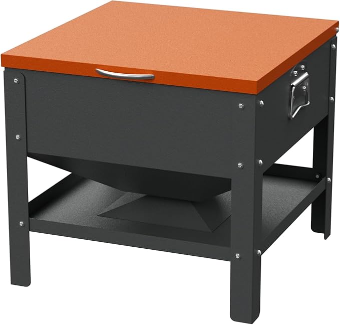Automatic Metal Chicken Feeder,80lb Large Capacity Portable Gravity Chicken Feeder Box with Weatherproof Lid, No Waste Poultry Feeder for Ducks, Geese(Orange Lid)