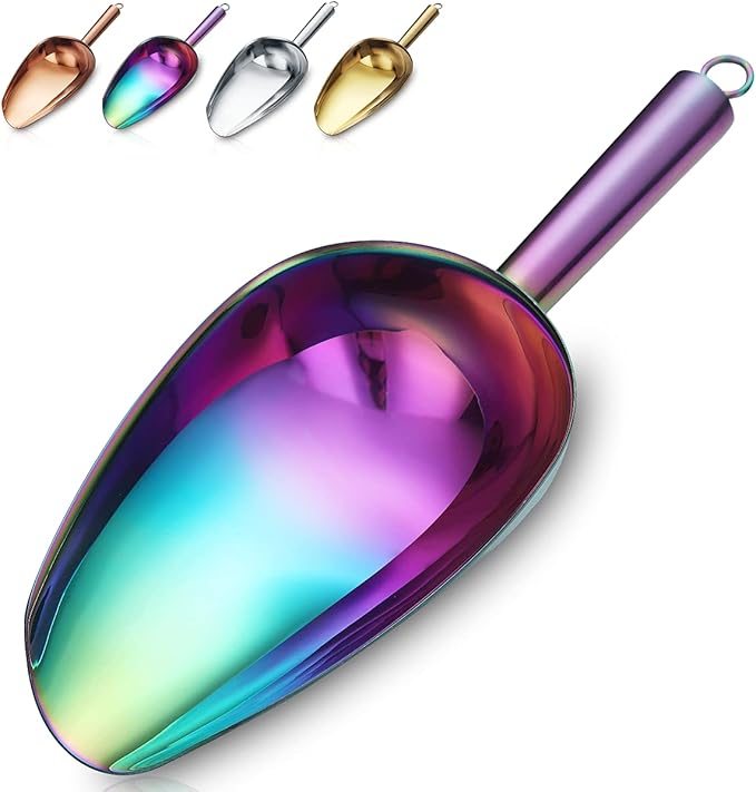 Rainbow Ice Cream Scoop - Premium Stainless Steel for Cookie, Dog Food, Flour, Candy - Dishwasher Safe (8oz/9 Inch)