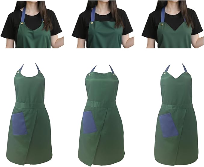Kitchen Apron with Pockets for Adults,Waterproof Cooking Aprons for Women/Men,Baking/Grilling,Green/Orange/Wine Red