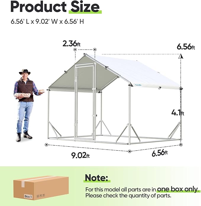 Quictent Large Metal Chicken Coop Run for 10+ Poultry with Side Hardware Cloth & Waterproof Cover, Advanced Series Outdoor Walk-in Cage Hen Duck Rabbit Dog Pen Yard Farm House, 6.6x9x6.6FT
