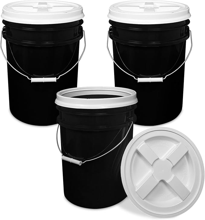 ePackageSupply 5 Gallon Black Bucket with Gamma Seal Screw on Airtight Lid | Made in USA | Food Grade | Heavy-Duty HPDE Plastic | Durable 90 Mil All Purpose Pail | Easy Stack and Store | BPA Free
