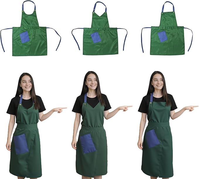 Kitchen Apron with Pockets for Adults,Waterproof Cooking Aprons for Women/Men,Baking/Grilling,Green/Orange/Wine Red