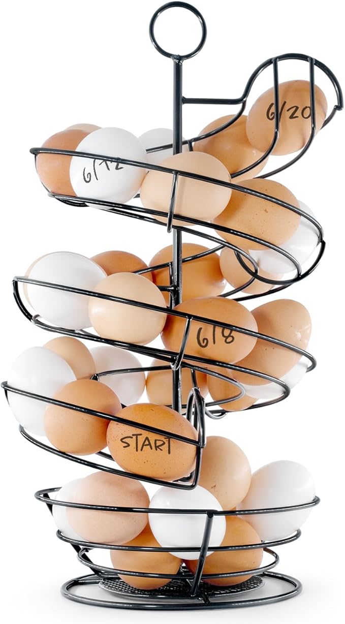 Fresh Egg Holder Countertop, Egg Skelter, Spiral Egg Holder with Storage Basket, Chicken Egg Holder, Large Capacity Egg Storage for Kitchen, Holds Up to 3 Dozen Eggs