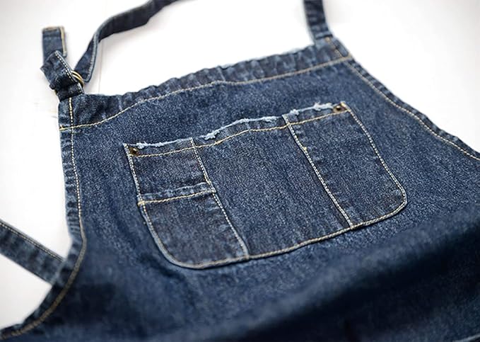 Cotton Denim Apron Soft - Unisex Adjustable Bib Apron with 5-Pockets Perfect for Kitchens