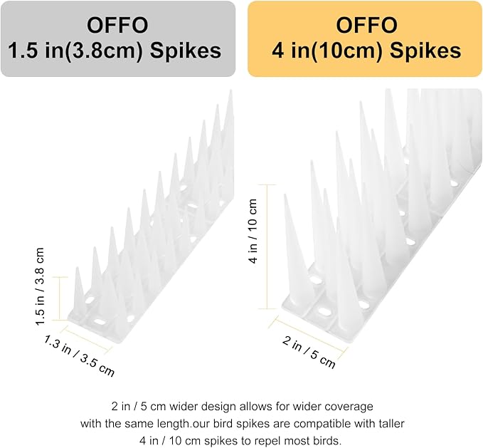 OFFO Bird Spikes Pigeon Outdoor Spikes for Cat Keep Birds Raccoon Woodpecker Away Covers 80 Feet(24.4m), Frosted White
