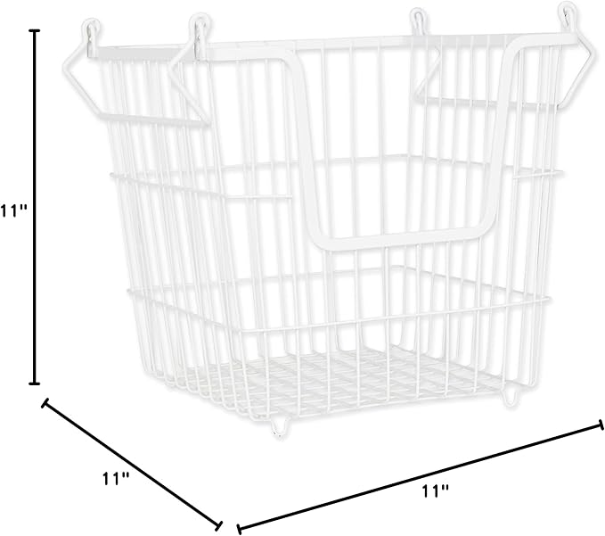 DII Metal Wire Mesh Stackable Utility Storage Bin, Large, 11x11x11, White