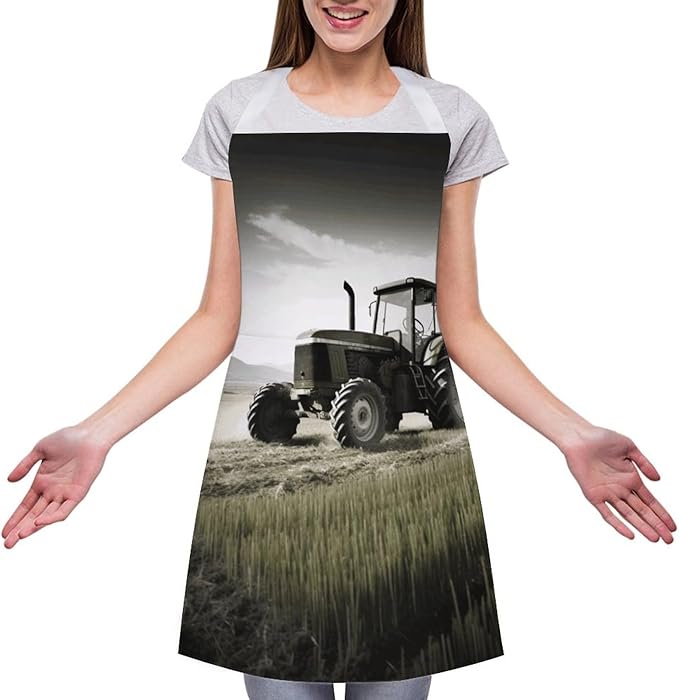 Tractor Agriculture Tranquil Apron with Pockets Water And Oil Resistant Kitchen Aprons Professional Adjustable Bib Apron for Women Men