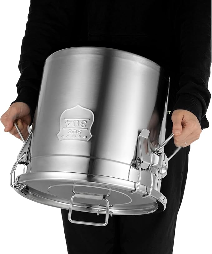 304 Stainless Steel Airtight Canister Containers 5.5Gal Large Canisters Container with Airtight Lids & Locking Clamp, Metal Bucket Pail Food Storage Containers for Flour,Grain, Coffee Bean, 21L