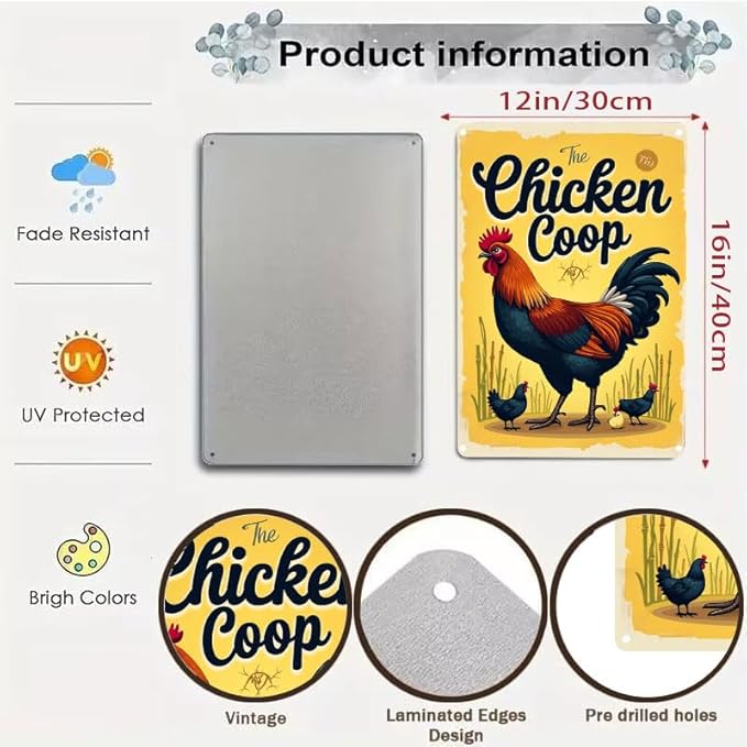 Chicken Coop Outdoor Decorative Sign with Fluffy Butt Hut Design 12x16 Inch for Backyard Farmhouse Poultry Decor
