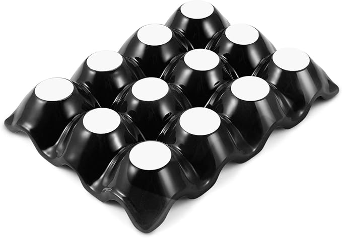 Flexzion 12 Cup Ceramic Egg Tray - Whole Dozen Porcelain Egg Holder Container Storage Organizer Decorative Serving Stand Serveware for Refrigerator Countertop
