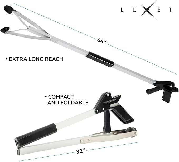 Grabber Tool X-Long 64" Aluminum Suction Cup Jaw, Lightweight Foldable Reacher Grabber Pickup Tool, Gripper Grabbers for Elderly Grab it Reaching Tool Trash Picker Grabber, by Luxet (Black)