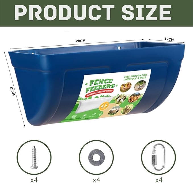 Chicken Feeder Waterer, Hanging Fence Feeders, Poultry Feed Trough Bucket with Clips for Goat Duck Sheeple Piglets Horse 2 Pack (Blue)