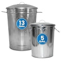 Plexon 13 Gallon Metal Trash Can and 5 Gallon Small Metal Trash Can with Lids Heavy-Duty Outdoor and Indoor Set for Storage Ash Bucket Bird Seed and Farm Use, Bundle