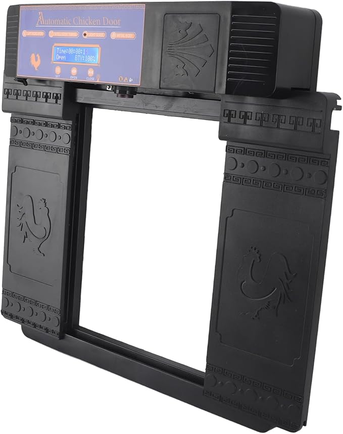Pilipane Solar Automatic Chicken Coop Door Professional Infrared Prevents Pinch Multi Modes Auto Coop Door with Timer Light Sensor and Remote Control for Chicken Duck Goose Poultry Plastic (Black)