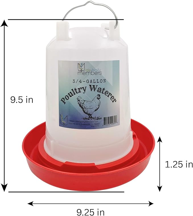 Chicken Waterer 3/4-Gallon Red Plastic Poultry Drinker | Convenient Sized Waterer for All Life Stages | for Chickens, Chicks, Ducks, Turkeys, Ducklings, Quail and More