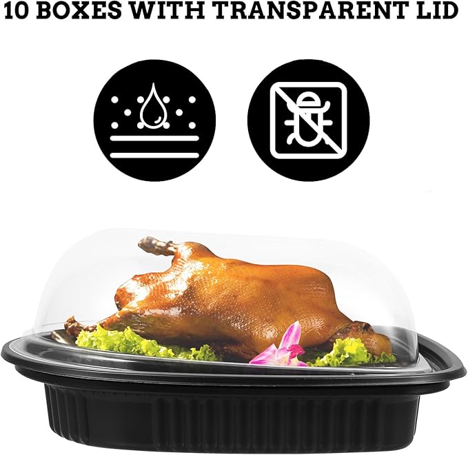 10PCS Rotisserie Chicken Roaster Container with Lids - Plastic Disposable Take out Containers Carrier with Clear Dome Lid