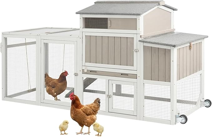 78" Wooden Chicken Coop with Nesting Box, Poultry Cage with Wheel Leak Proof Pull-on Tray and Asphalt Waterproof Roof, Hen House for Garden Backyard Farm