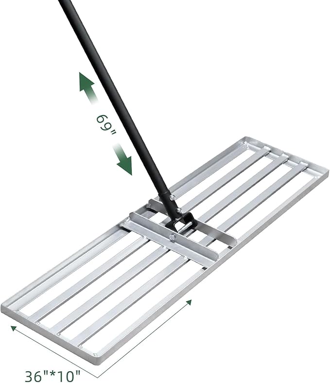 Professional Lawn Leveling Rake, 36x10inch Heavy Duty Lawn Lute & Lawn Leveller with Stainless Steel Pole, for Effortless Leveling on Garden, Golf Course, Farm, Backyard