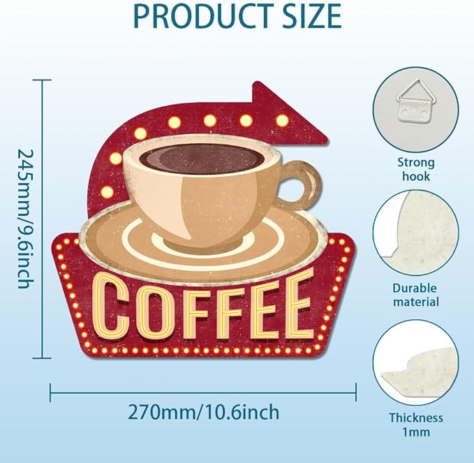 GLOBLELAND Coffee Vintage Metal Tin Sign Retro Coffee Cup Plaque Poster Metal Wall Decorative Tin Signs for Home Kitchen Restaurant Coffee Shop Club Bar Decoration