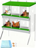 Garvee 6 Compartment Chicken Nesting Box with Legs, 2 Layer Wall Mount/Free Standing Poultry Nest for Chickens, Hens, Ducks, Metal Chicken Laying Boxes with Perch, Secure Lid, Vented Holes, Green
