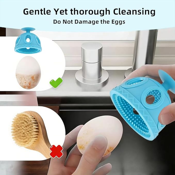 Layver Egg Brush Cleaner, Egg Cleaner Scrubber for Fresh Eggs, Silicone Egg Washer, Multipurpose Washing Egg Tool for Fruits and Vegetables (Blue)