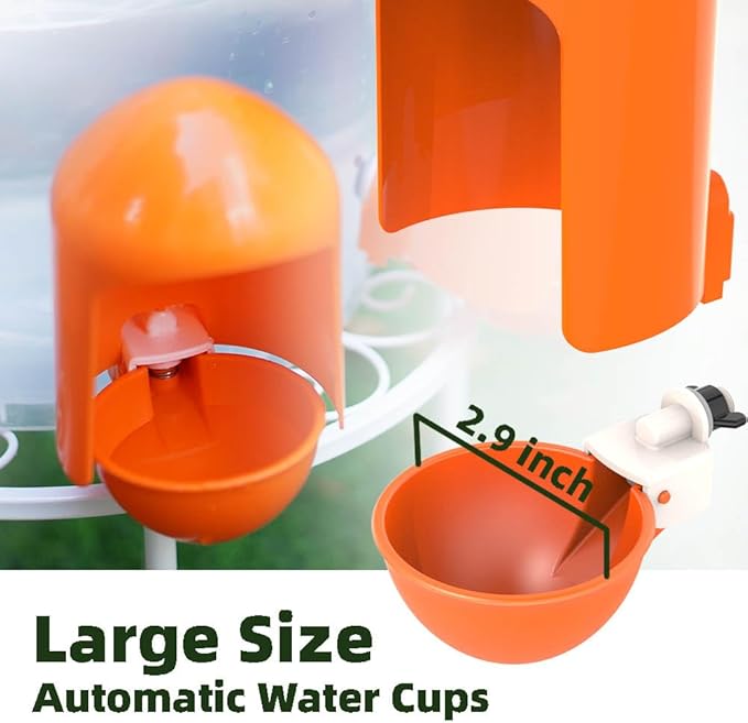 Large Chicken Waterer Cups Automatic with Anti-Roosting Cover | Poultry Waterer Cups Suitable for Chicks, Duck, Goose, Turkey and Bunny (5 Pack)