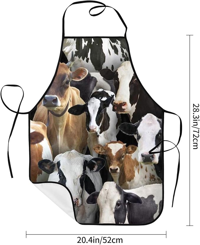 Apron for Women Men, Adjustable with Pocket Washable Cooking Apron, Chef Grilling BBQ Baking Crafting, Farm Animals Dairy Cows Cow