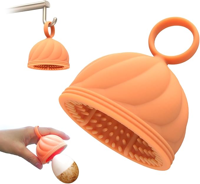 Egg Washer for Fresh Eggs - Upgraded 2.0 Silicone Egg Scrubber | Farm Fresh Egg & Vegetable Scrubber (Orange 1Pcs)